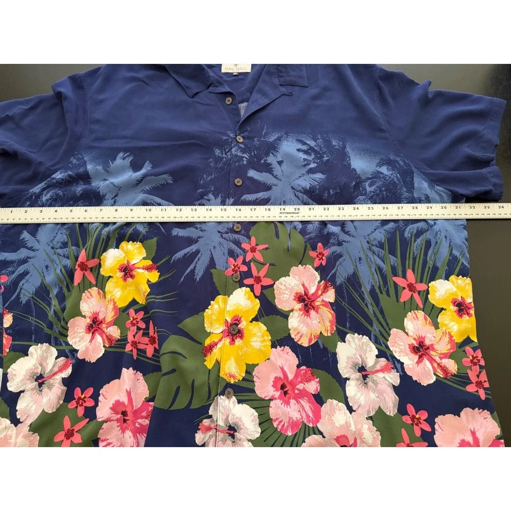 Oak Hill Resort Camp Shirt Men 3XL Blue Hawaiian Loop Collar SS Casual Button-Up - Picture 10 of 11